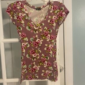 Wet Seal Pink Mauve Fitted Cap Sleeve Tee